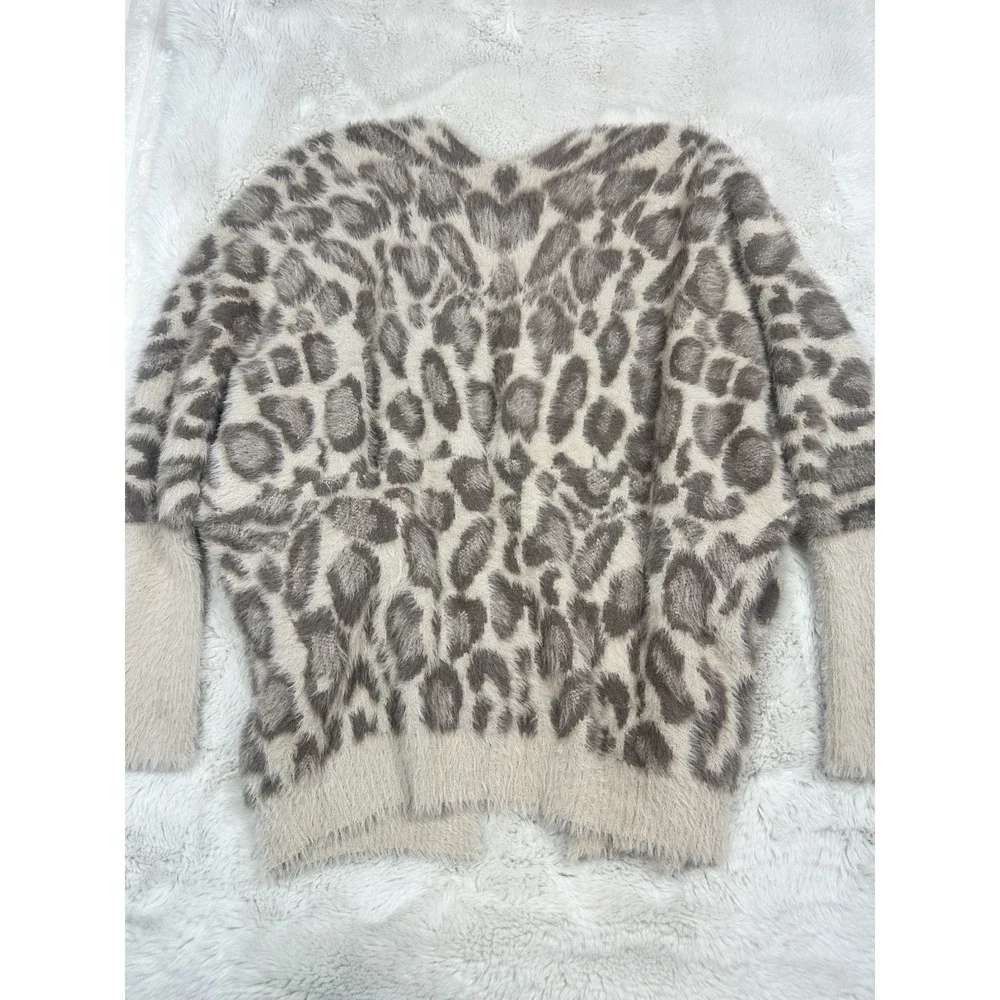 Vinizbena Leopard Print‎ Fuzzy Cardigan Open Front Women's  Size L/XL
